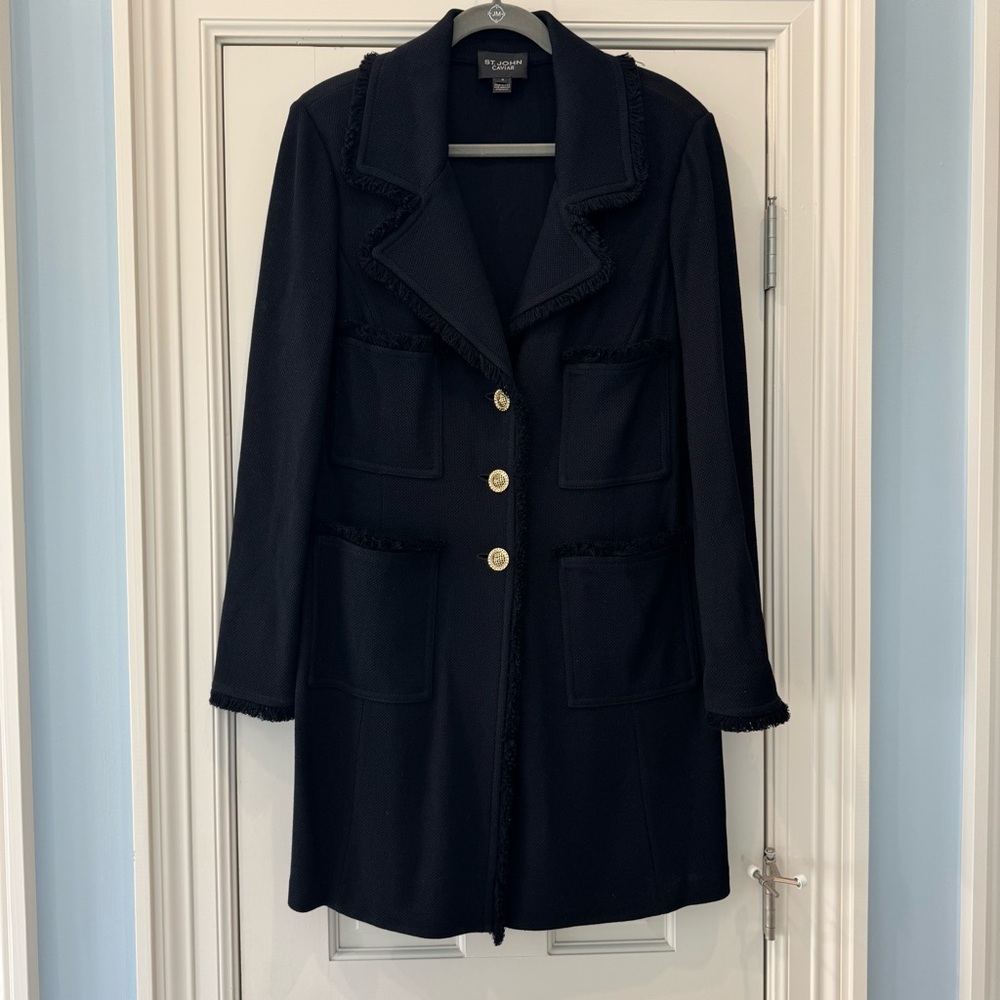 St. John Caviar Milano Pique Fit & Flare Topper Coat Size 16